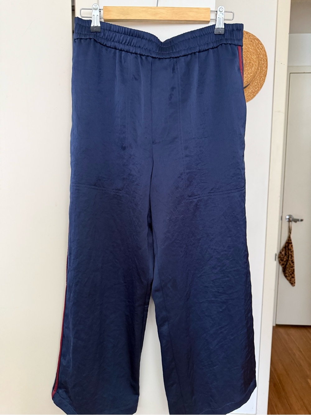 Madewell x Alexa Chung Navy Wide-Leg Pants with Red Side Trim